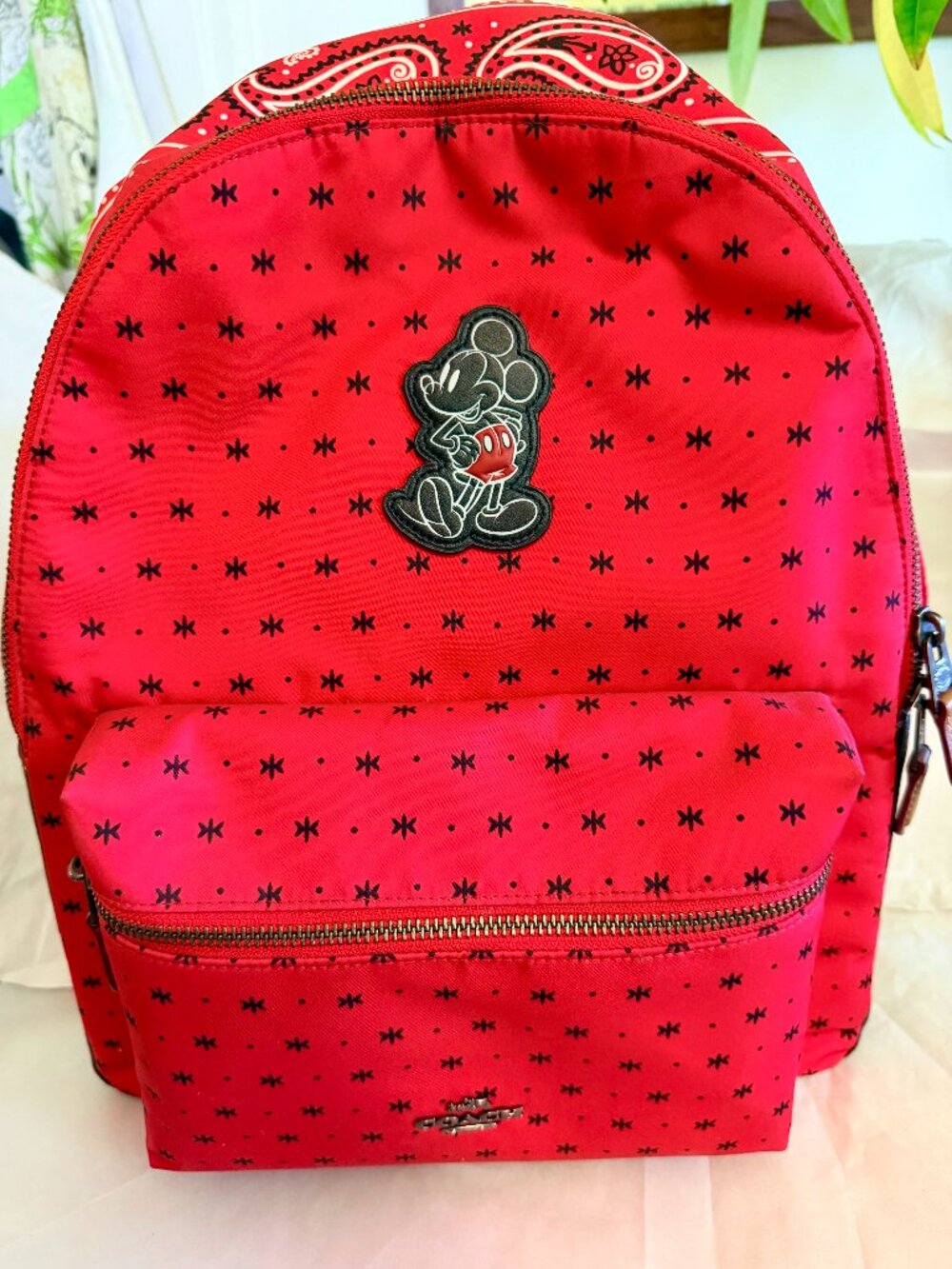 Coach x Disney Charlie Full-Size Backpack - Mickey Mouse Red Bandana Print